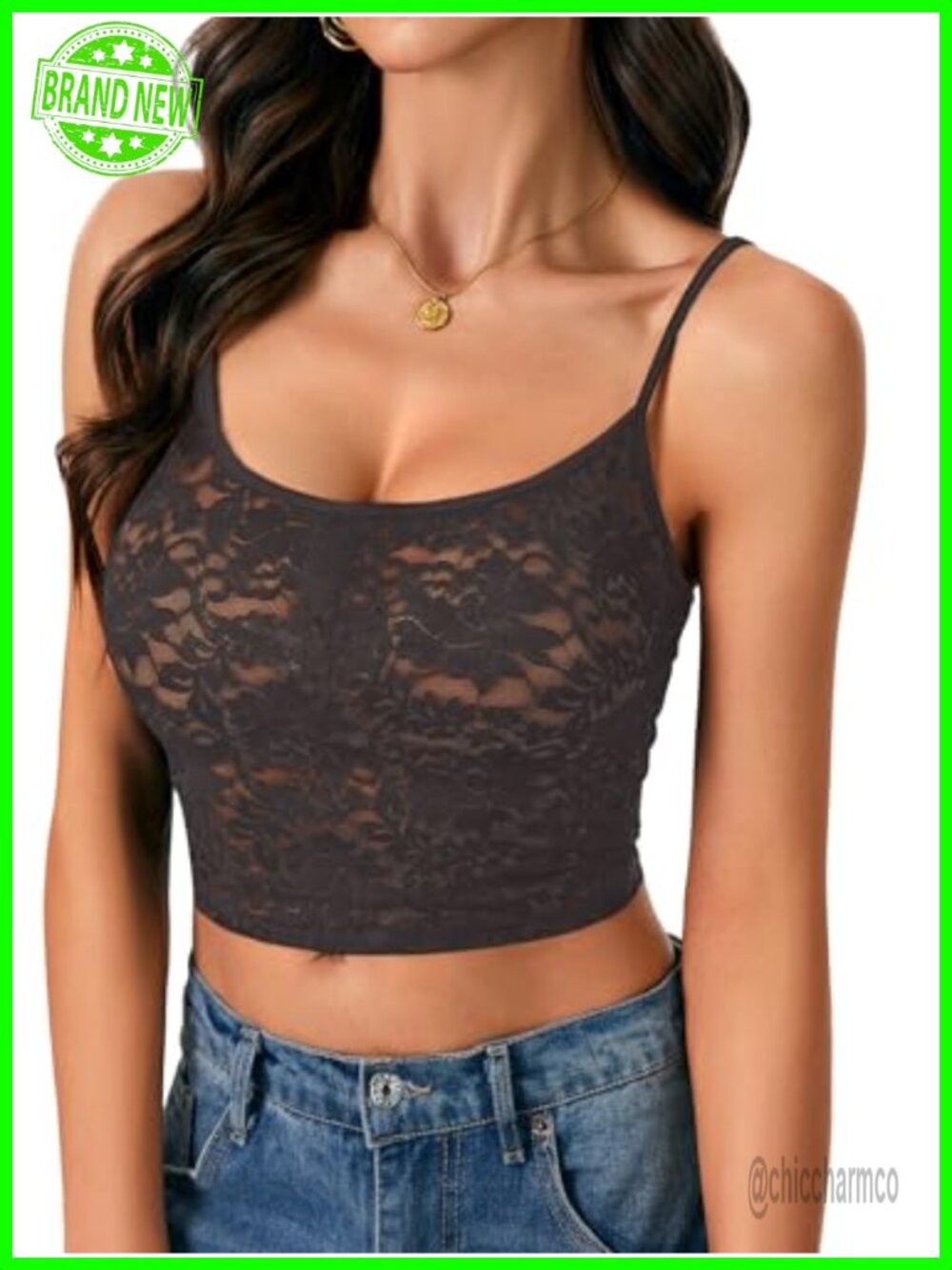 Floral Lace See Through Sexy Cami Spaghetti Strap Cropped Top